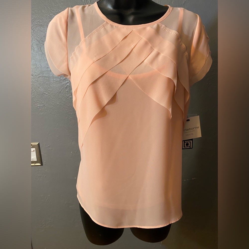 NWT LIZ CLAIBORNE Layered Peach Color Chiffon Blouse